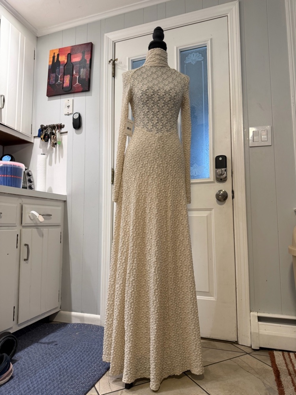 Free People Cream Textured‎ Long-Sleeve Lace Maxi Dress - Picture 6 of 7